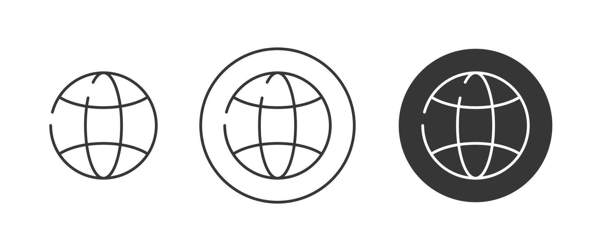 Globe icon set. Web sign outline. Editable stroke. Vector symbol in trendy minimalist flat style, isolated white background. For design, internet, mobile app