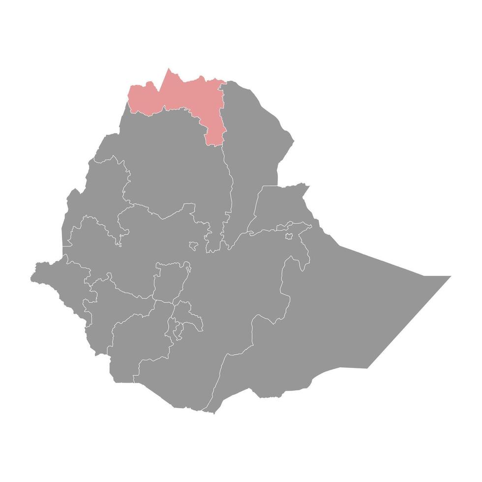 Tigray Region map, administrative division of Ethiopia. Vector illustration.