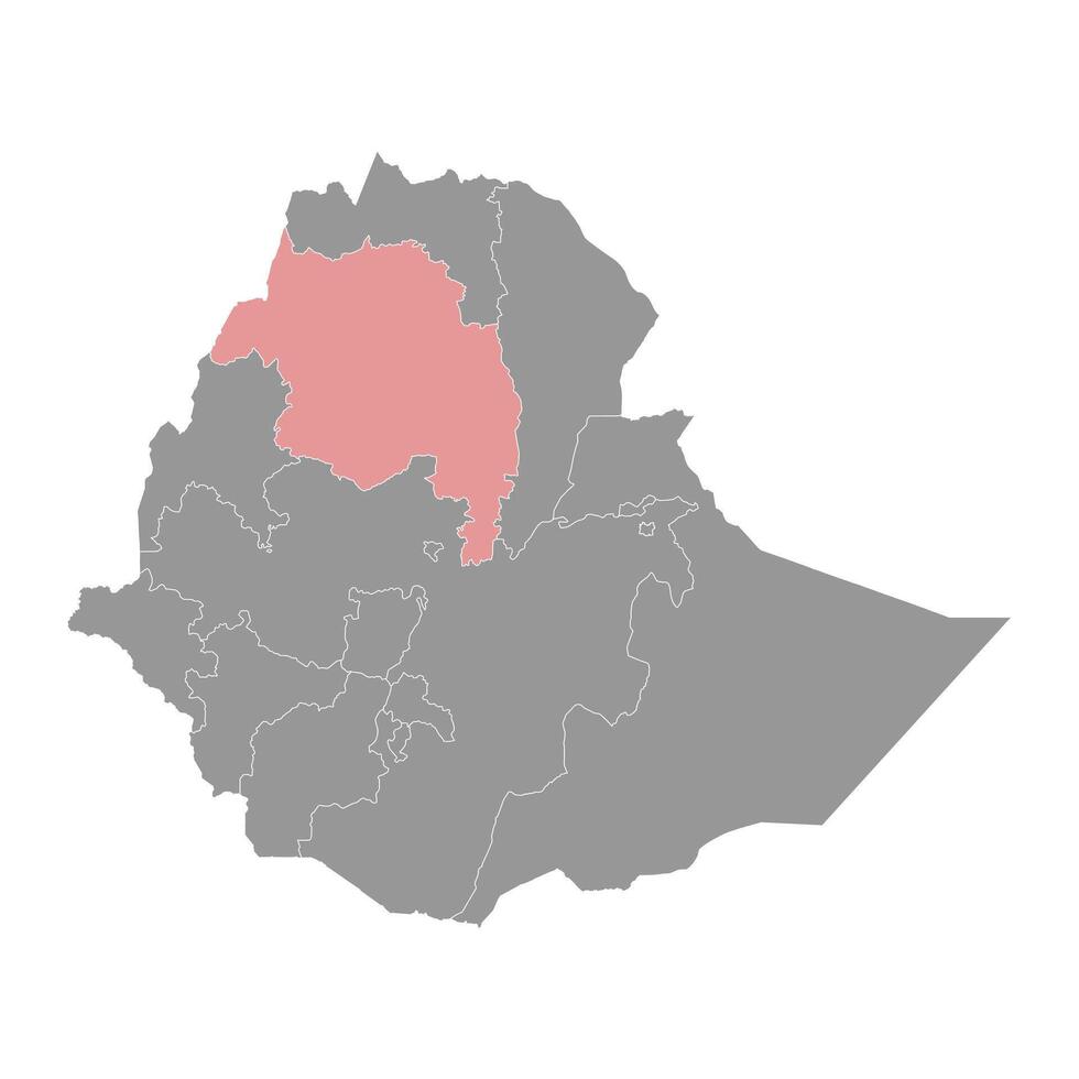 amhara región mapa, administrativo división de Etiopía. vector ilustración.