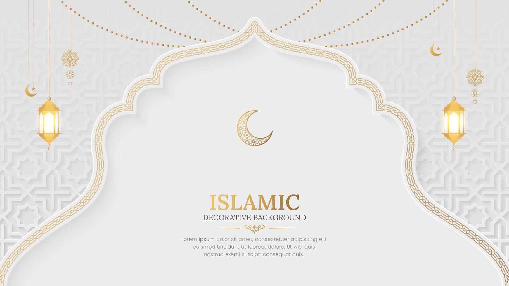 islámico decorativo blanco lujo ornamental antecedentes con arabesco frontera y modelo vector