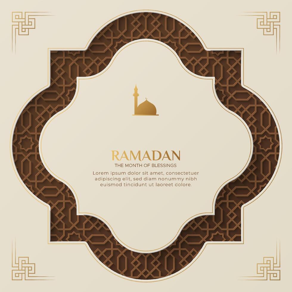 Ramadán kareem decorativo islámico saludo tarjeta modelo con arabesco frontera y modelo vector