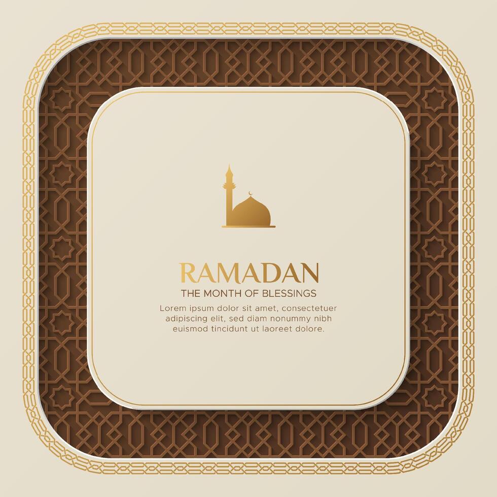 Ramadan Kareem decorative Islamic greeting card template with arabesque border and pattern vector