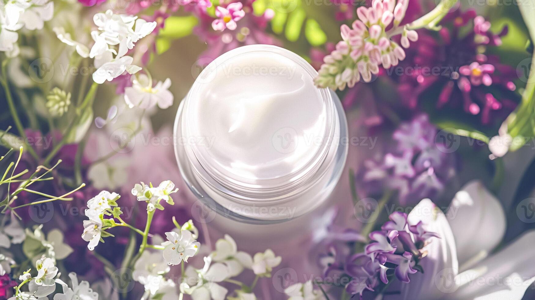 AI generated Face cream moisturiser as skincare and bodycare product with flowers background, spa and organic beauty cosmetics for natural skin care routine photo