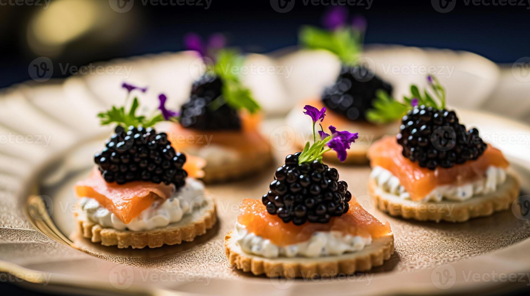 ai generado alimento, hospitalidad y habitación servicio, inicio aperitivos con caviar como Exquisito cocina en hotel restaurante un la carta menú, culinario Arte y multa comida foto