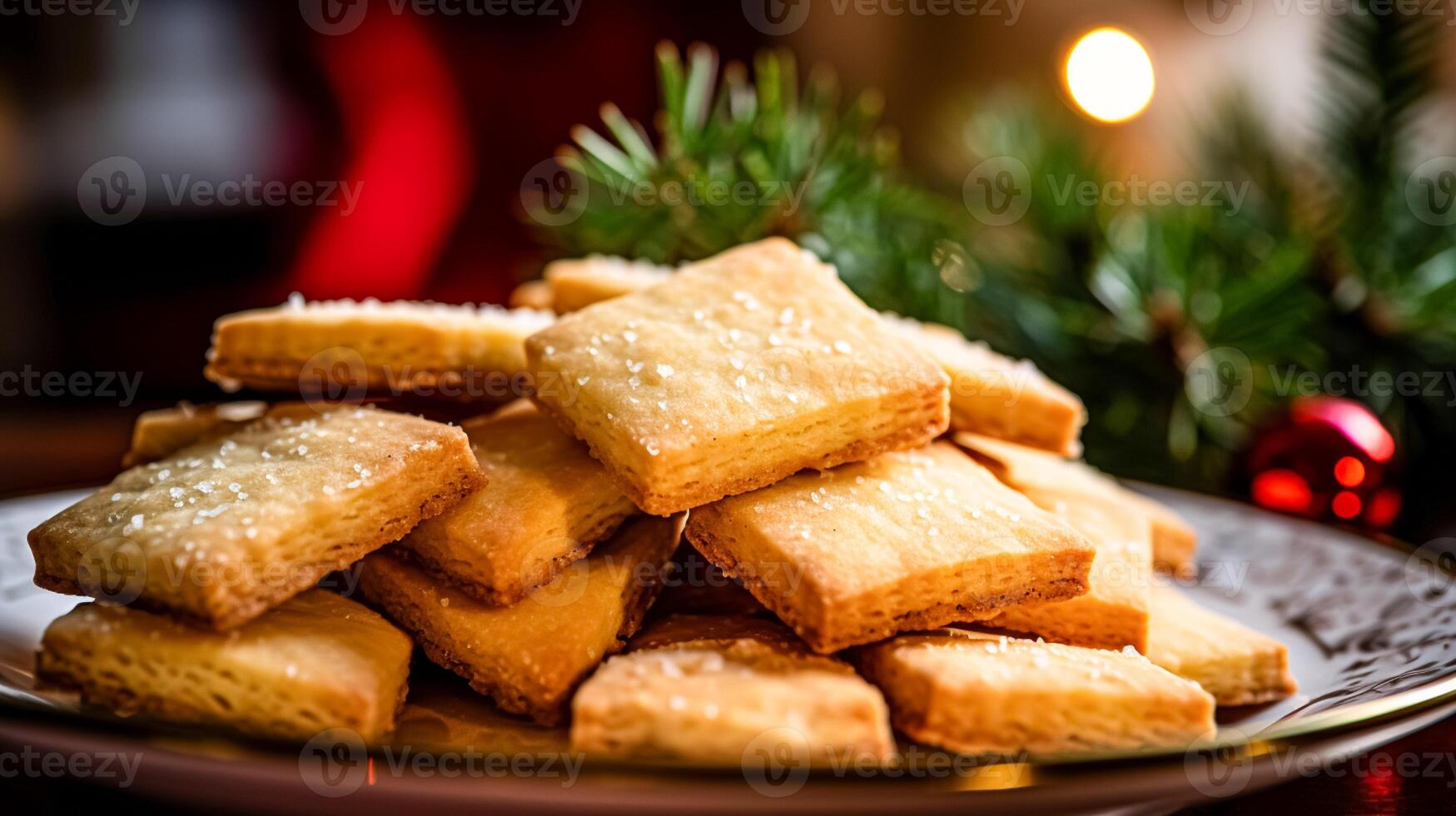 AI generated Christmas biscuits, holiday biscuit recipe and home baking, sweet dessert for cosy winter English country tea in the cottage, homemade food and cooking photo