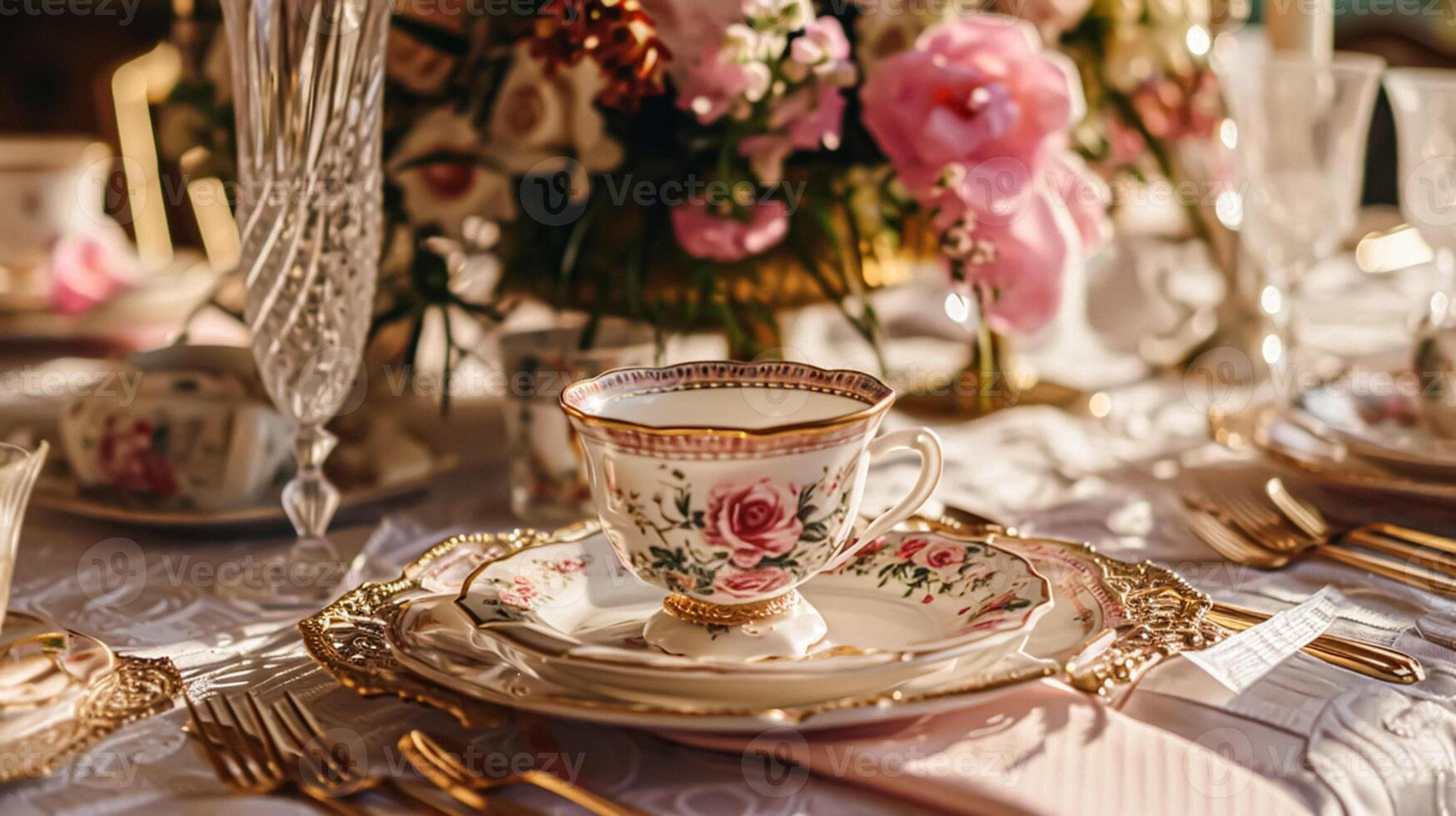 AI generated Delightful afternoon tea with cakes and pastries photo