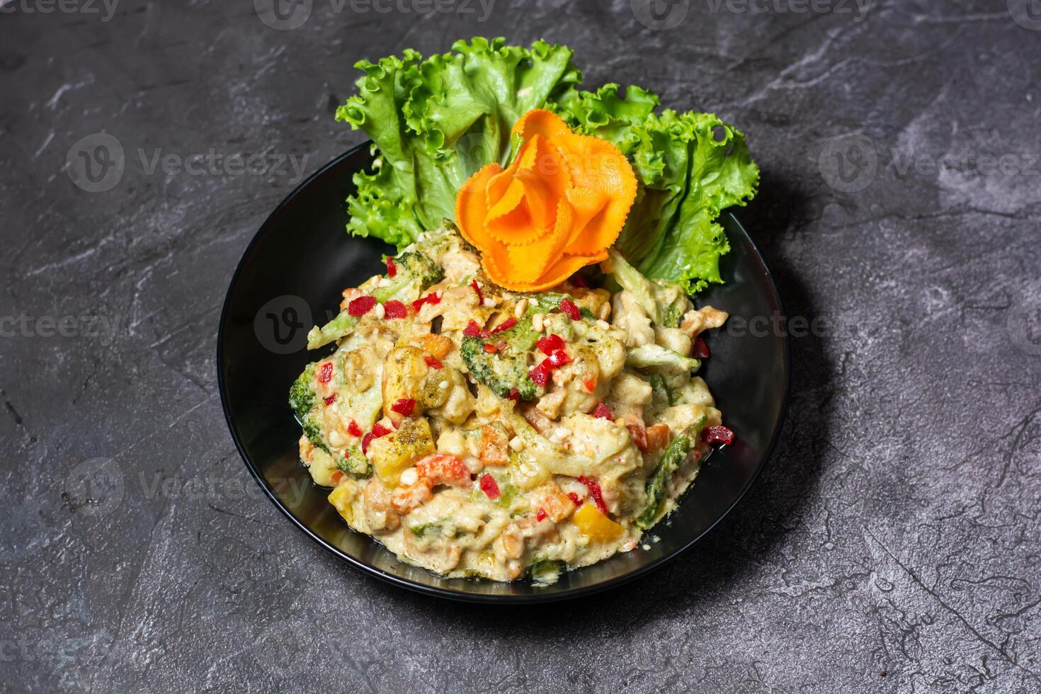 Plain Mixed Vegetables served in dish isolated on grey background top view of indian and bangladesh food photo