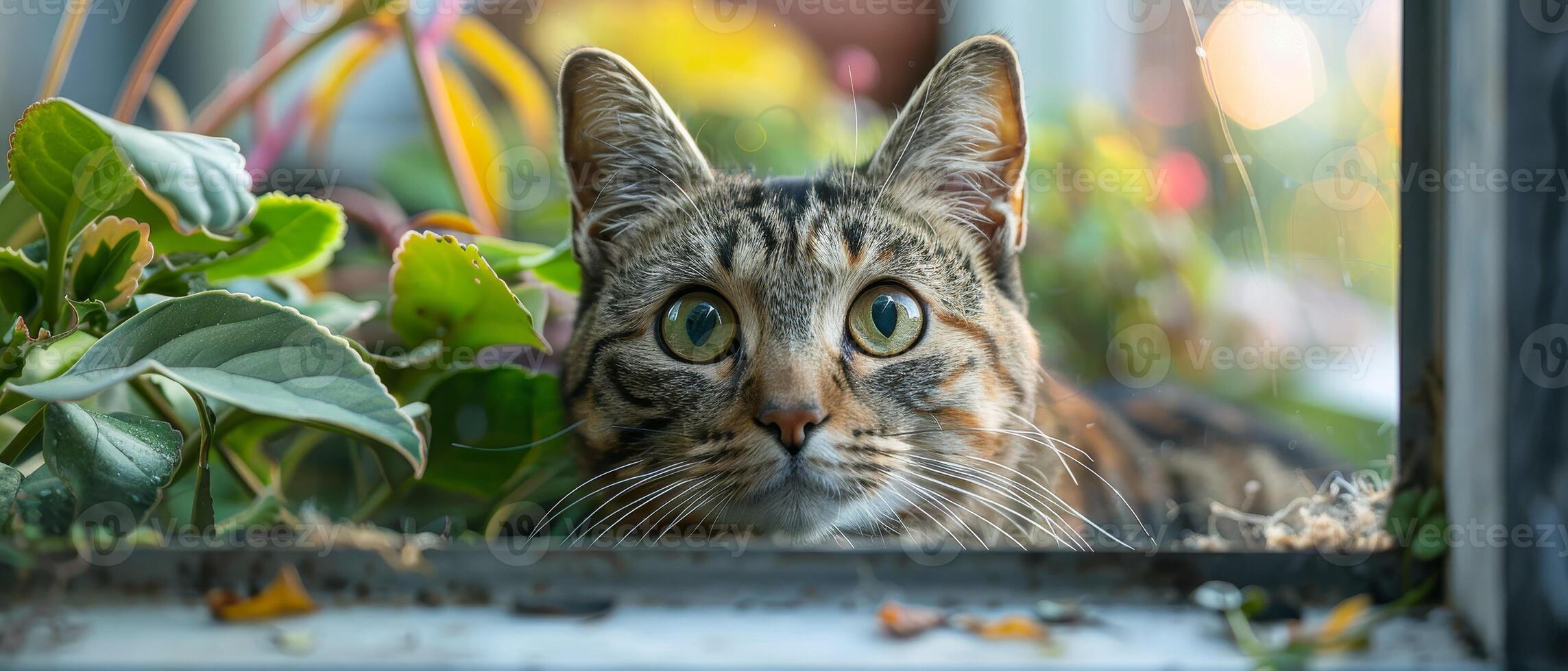 AI generated Indoor cat safely explores secure outdoor enclosure, curious and safe, enjoying new surroundings. photo