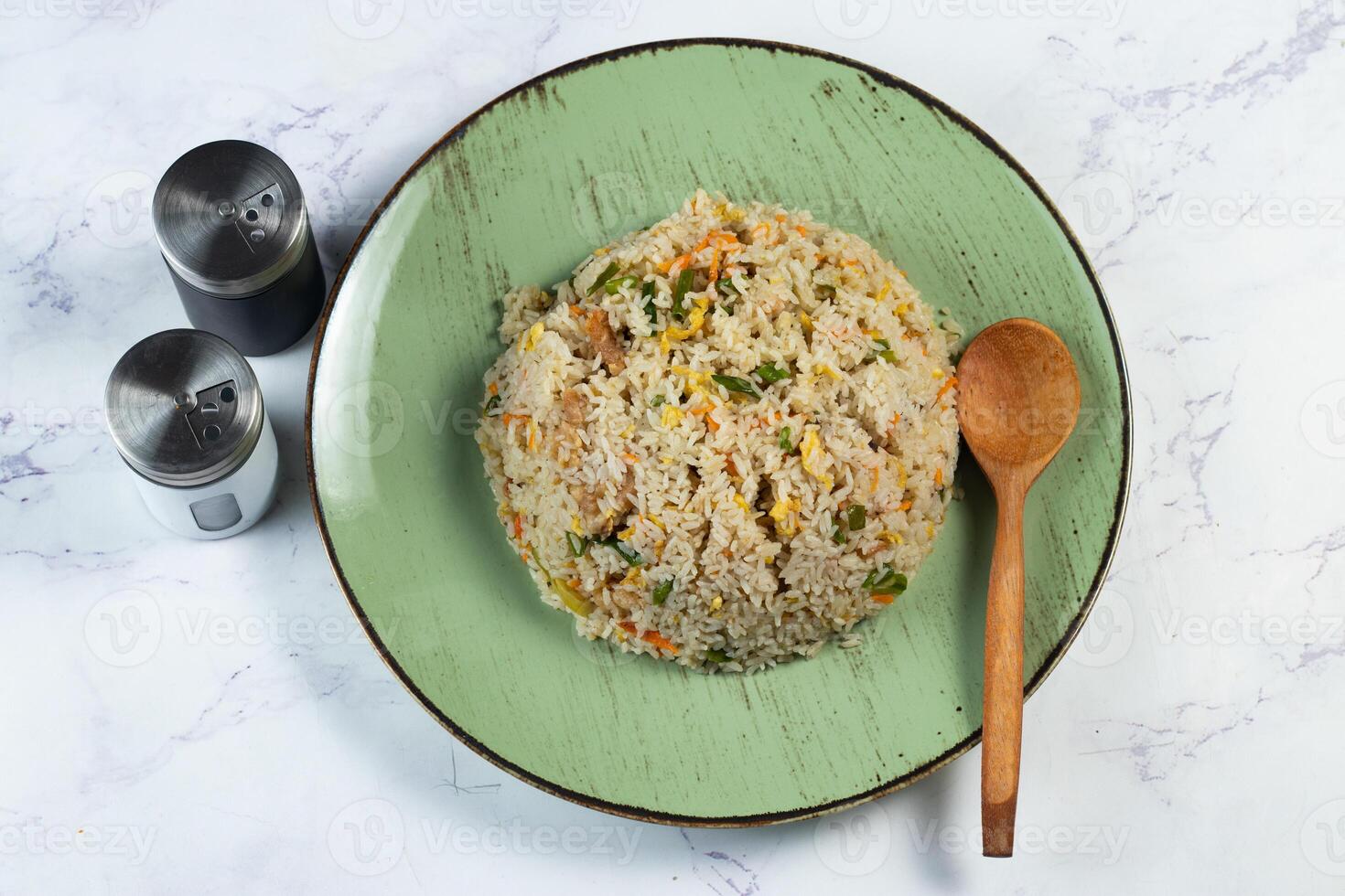 Egg Fried Rice served in a dish isolated on background side view of chinese food photo