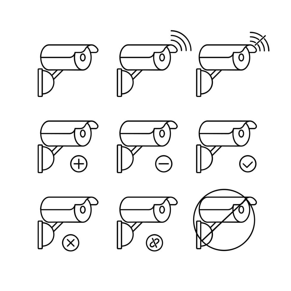 cctv camera icon line set collection design vector