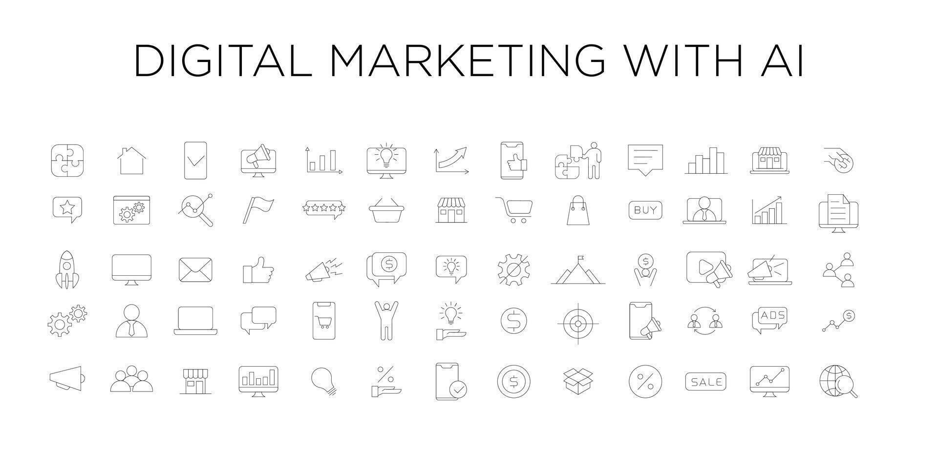 Digital Marketing with  AI icon set collection vector