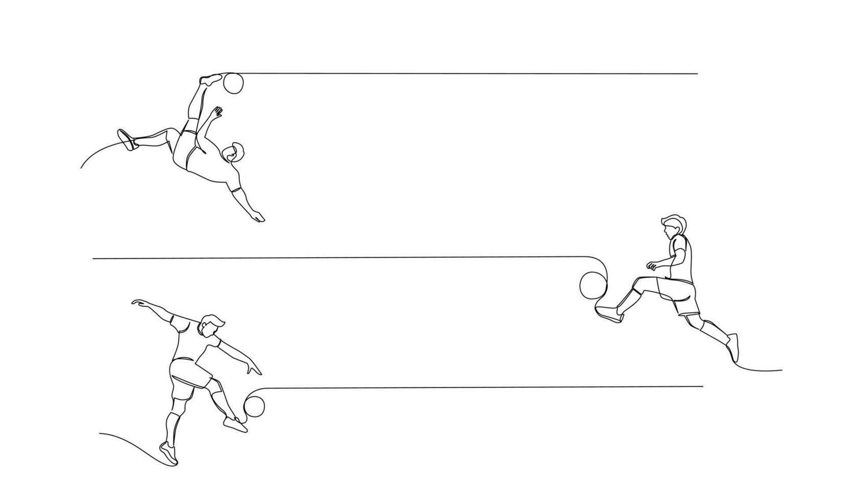continuo línea dibujo de fútbol americano jugador saltar y mosca a pateando pelota. soltero uno línea Arte de joven hombre jugando fútbol pelota vector