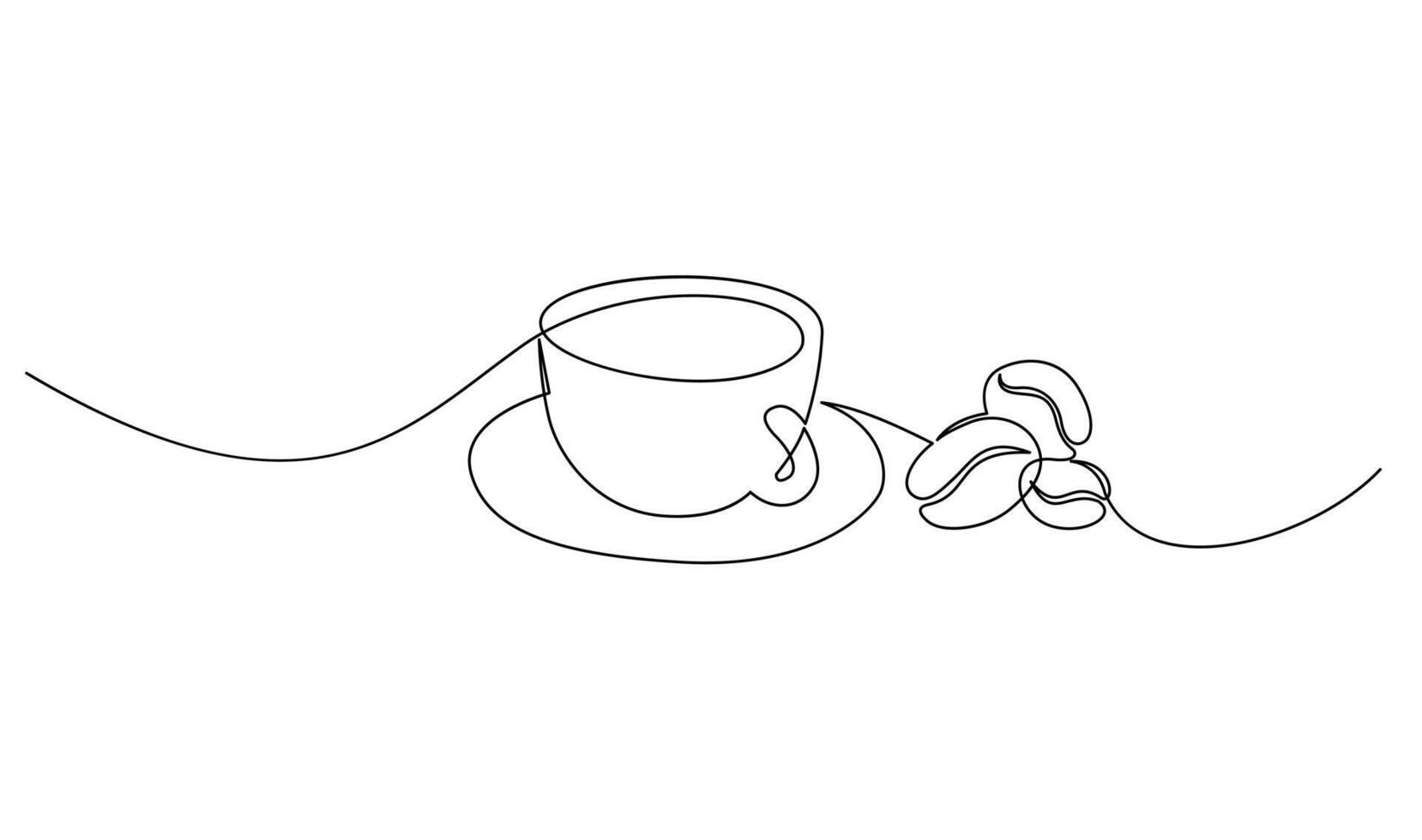 Cup continuous line art. Coffee or tea cup one line drawing. Hot drink with steam vector