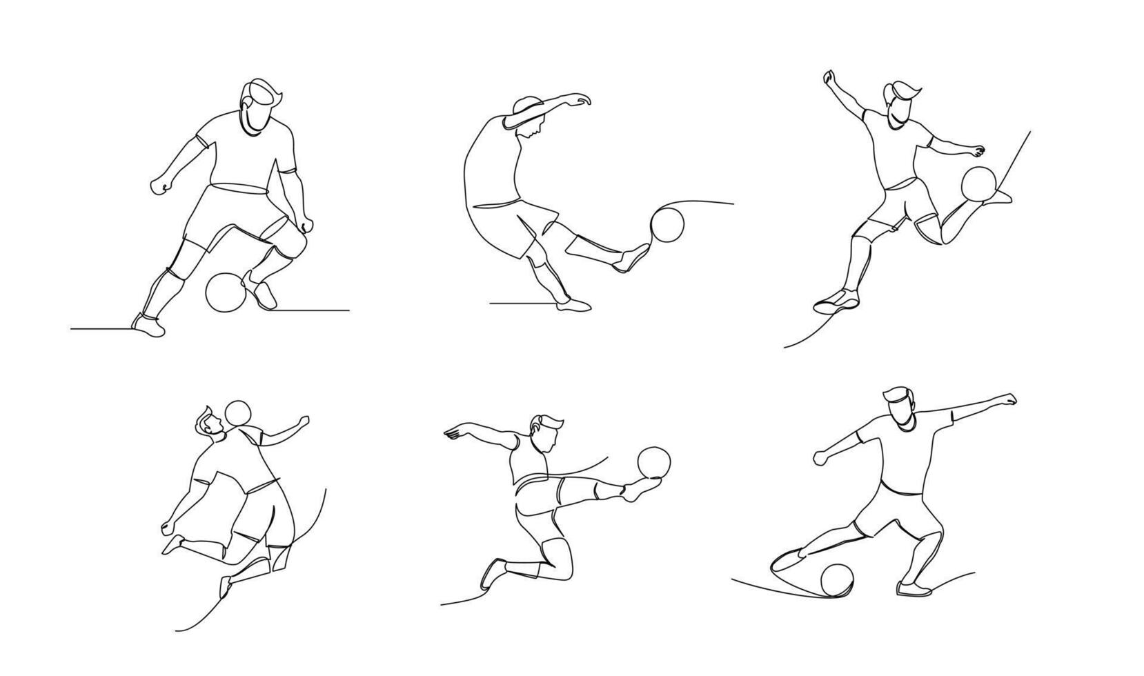 continuo línea dibujo de fútbol americano jugador saltar y mosca a pateando pelota. soltero uno línea Arte de joven hombre jugando fútbol pelota vector