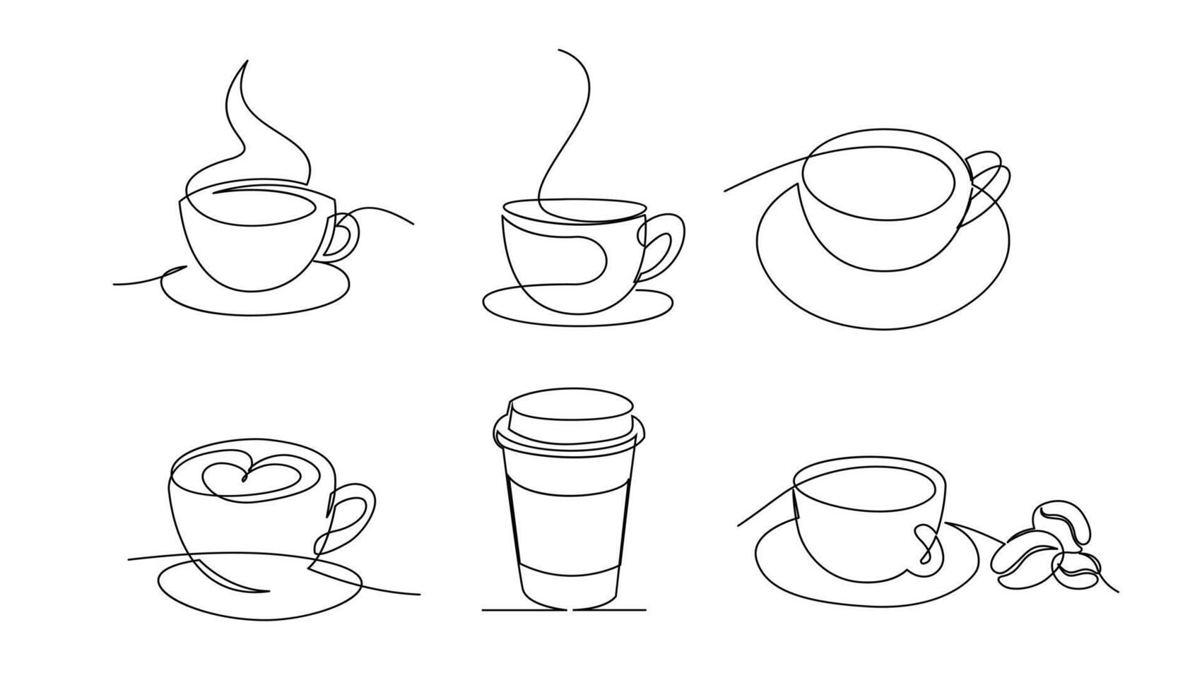 Cup continuous line art. Coffee or tea cup one line drawing. Hot drink with steam vector