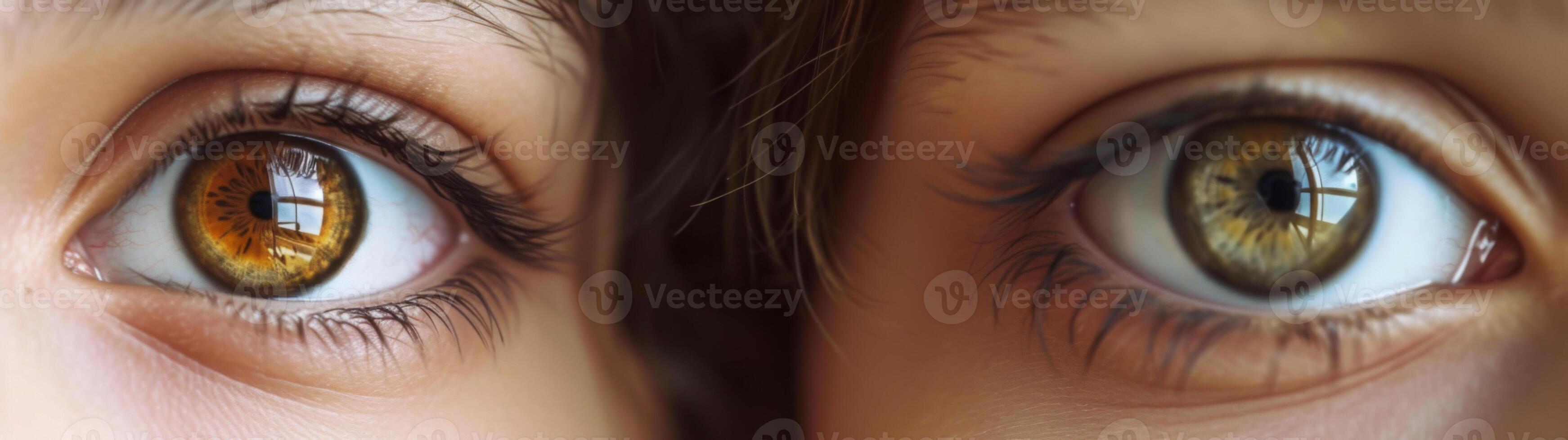 AI generated Two different eyes close-up. Girls with different skin photo