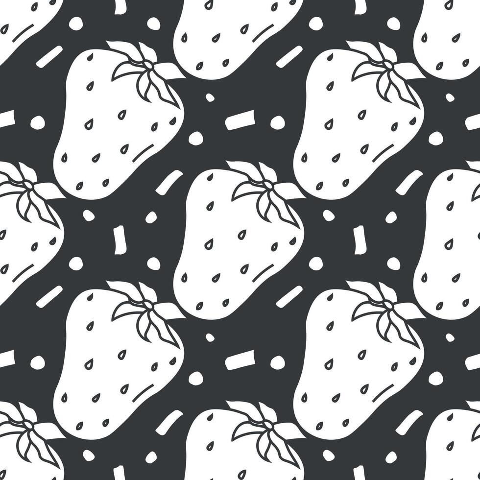 Seamless strawberries pattern. Doodle vector with red strawberries icons. Vintage strawberries pattern