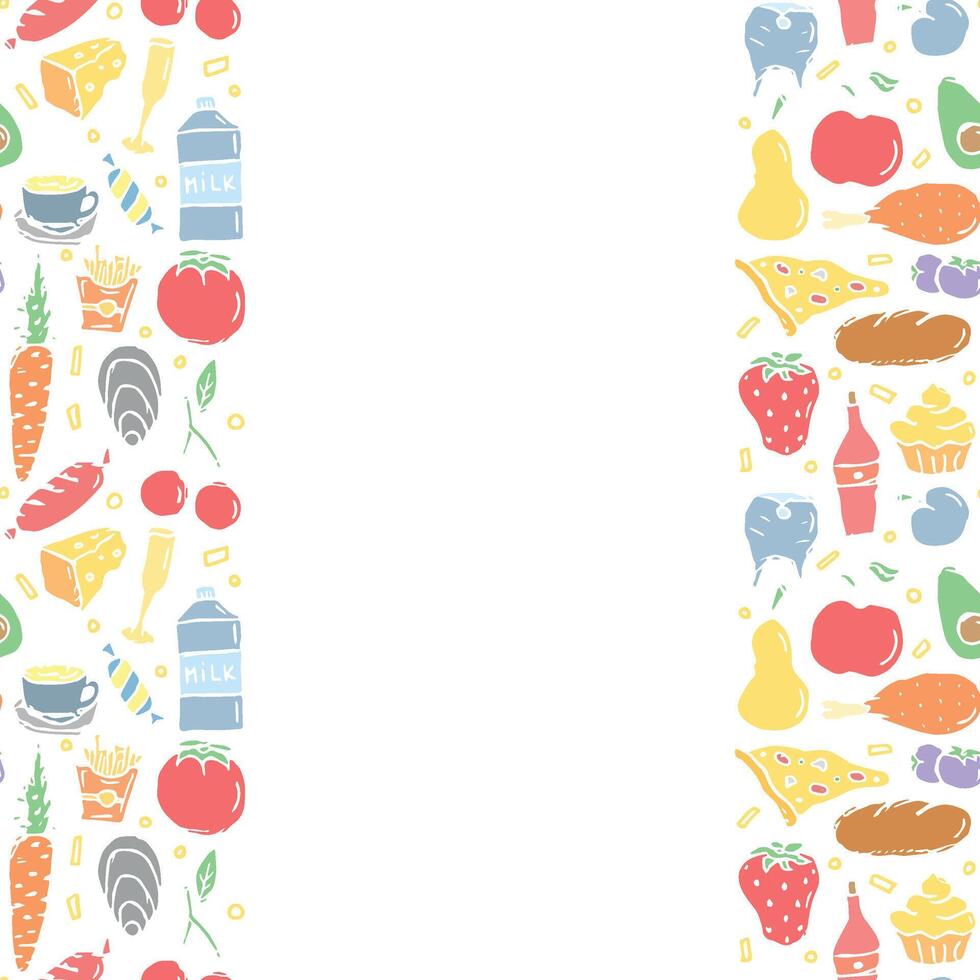 Doodle food background. Food frame illustration vector