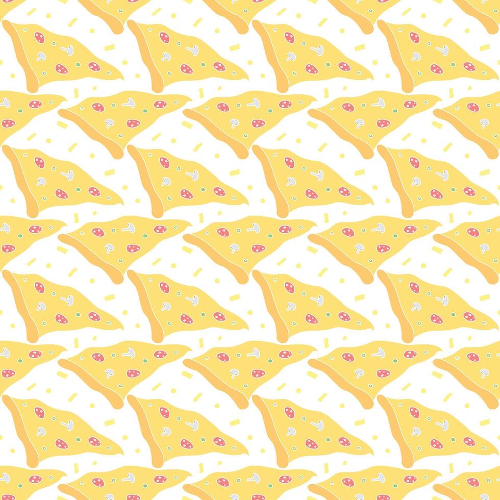 Seamless pizza pattern. Black and white pizza background. Doodle vector pizza illustration. Fast food vector pattern