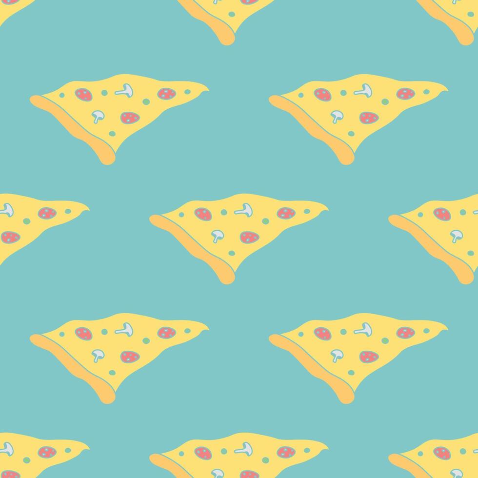 Seamless pizza pattern. Black and white pizza background. Doodle vector pizza illustration. Fast food vector pattern
