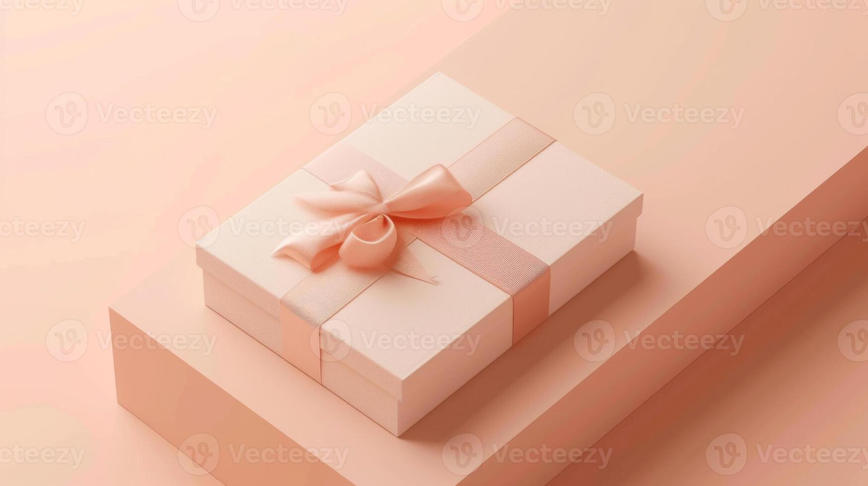 AI generated Gift box with ribbon on pastel background. Product mockup template made from luxury neutral materials. photo