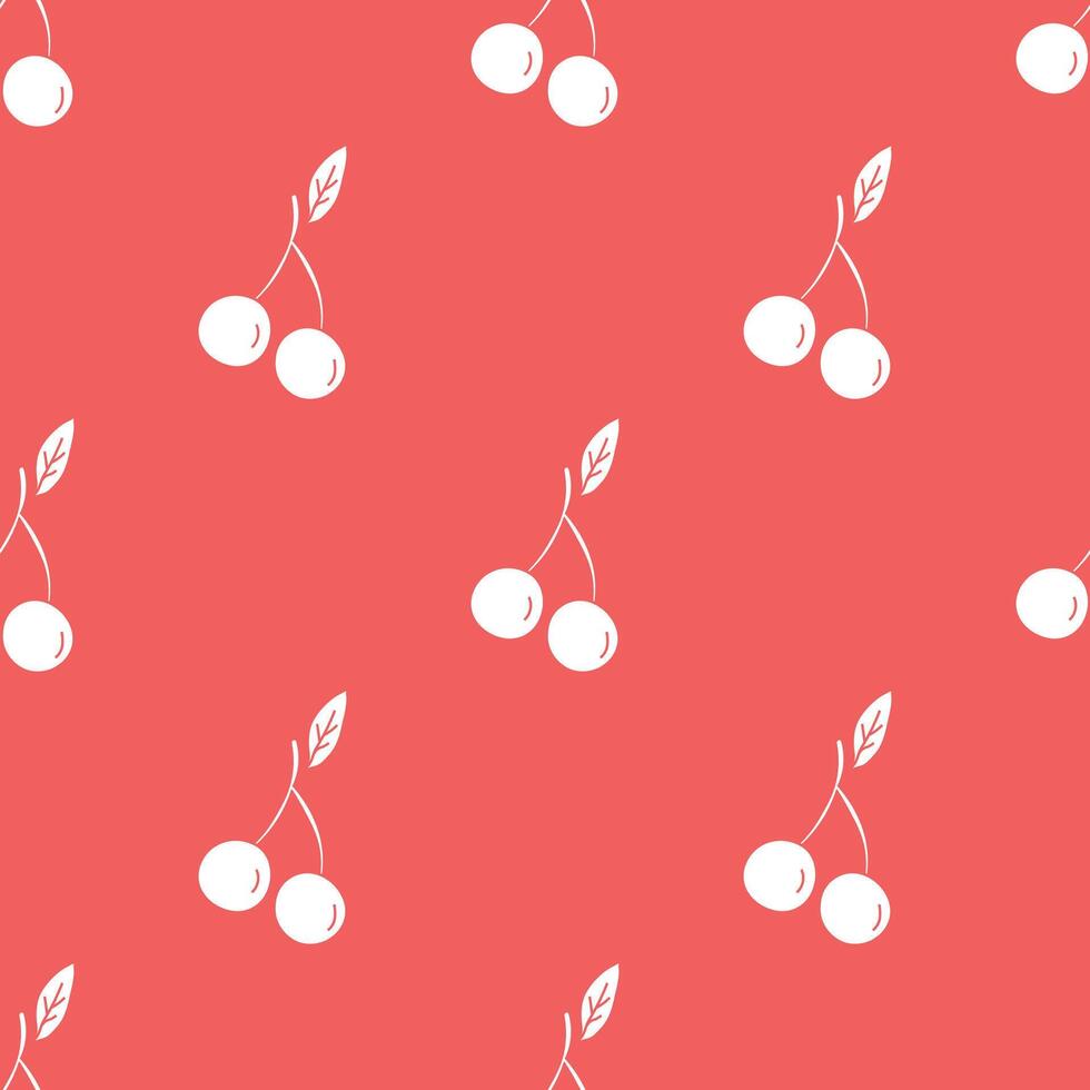 Seamless cherry pattern. Doodle vector with red cherry icons. Vintage cherry pattern