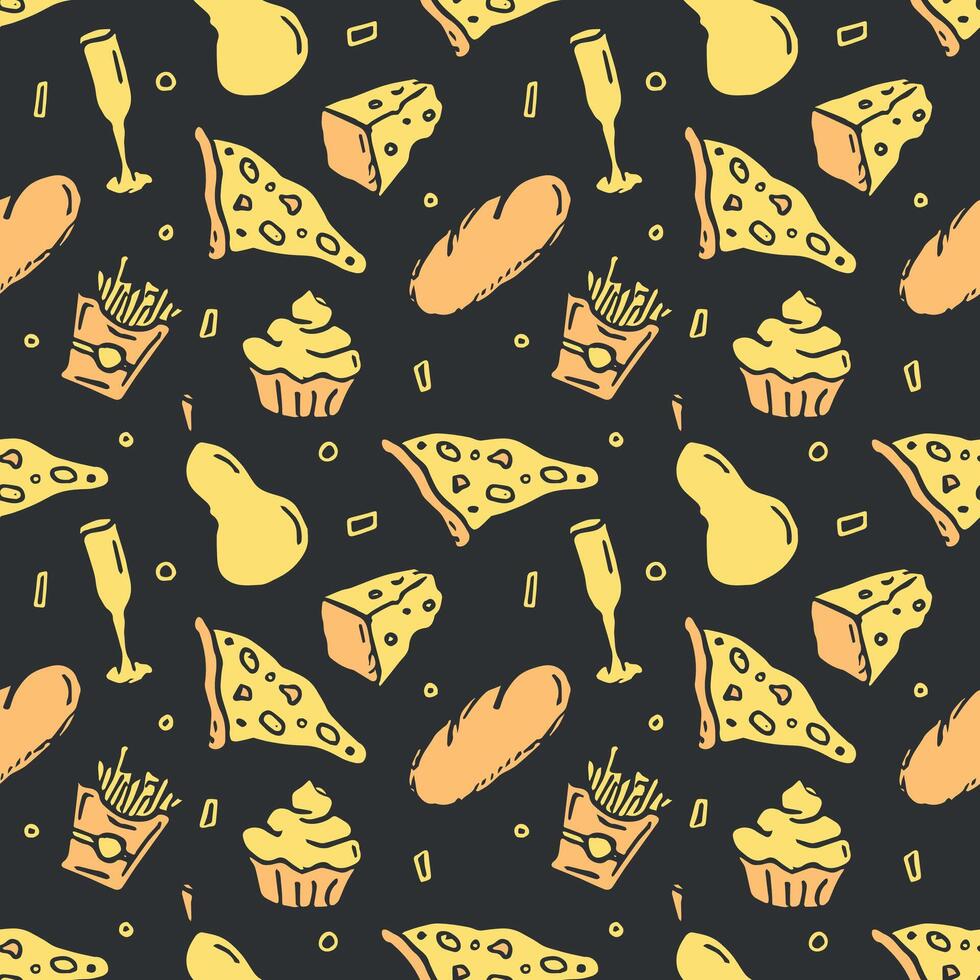 Seamless food pattern. Doodle food background vector