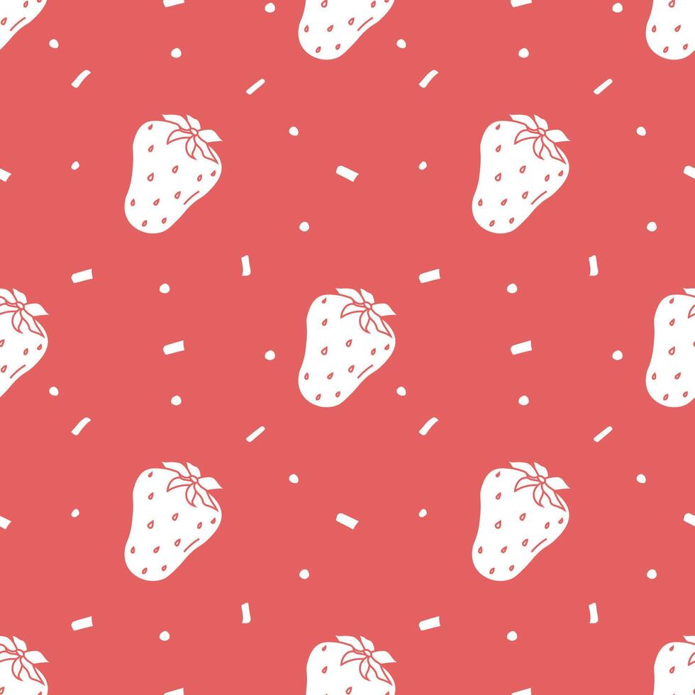 Seamless strawberries pattern. Doodle vector with red strawberries icons. Vintage strawberries pattern