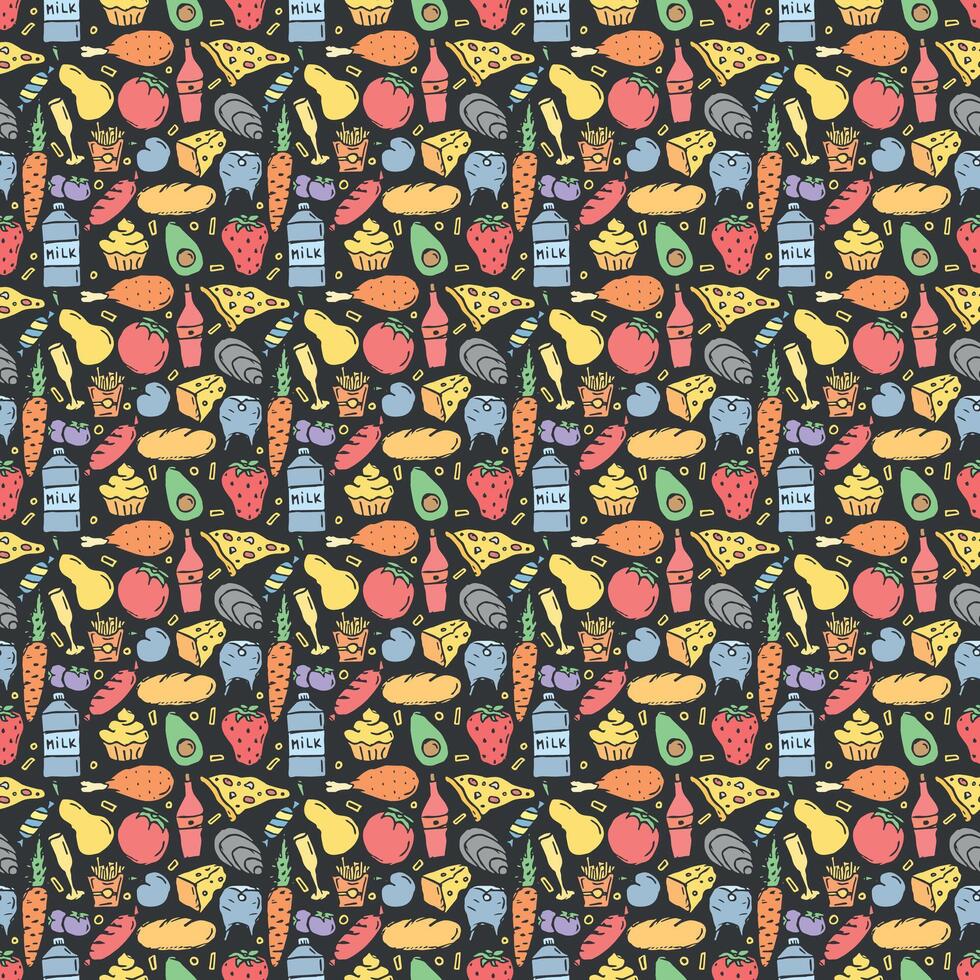 Seamless food pattern. Doodle food background vector
