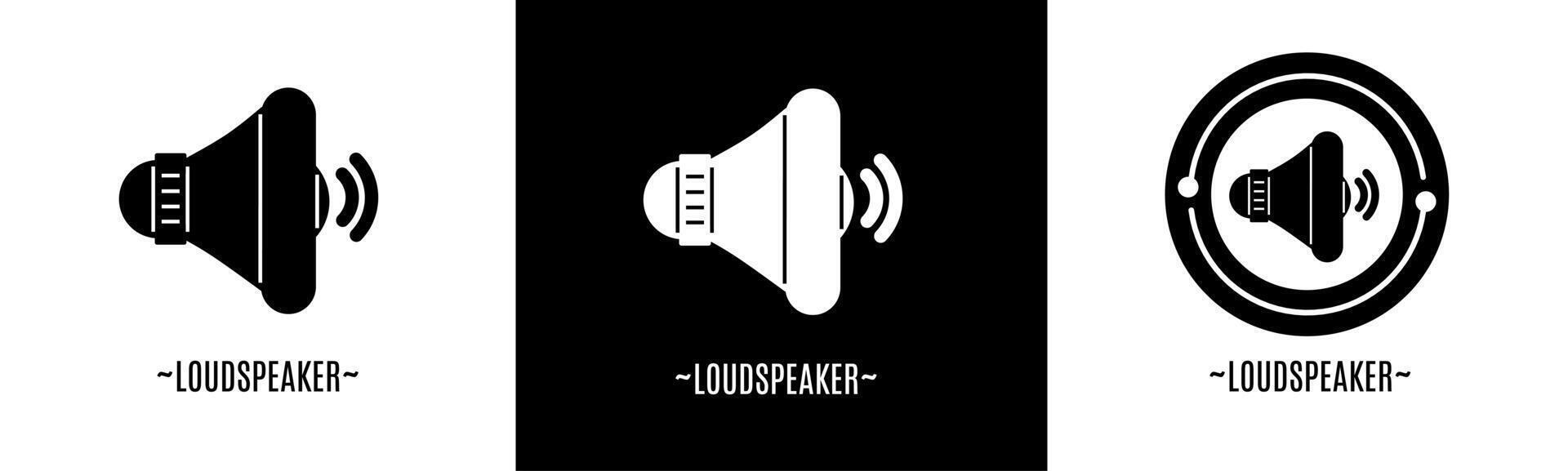 Loudspeaker logo set. Collection of black and white logos. Stock vector. vector