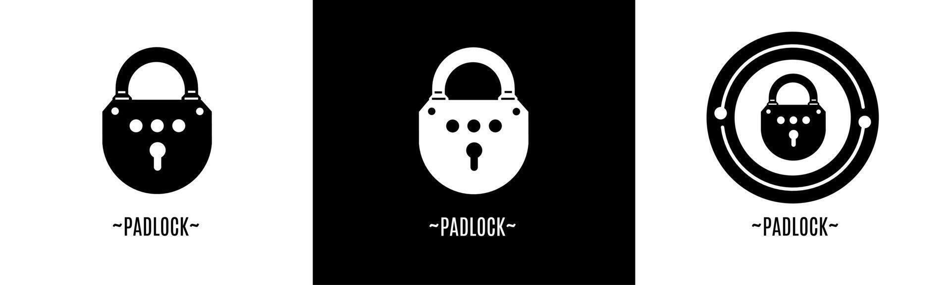 Padlock logo set. Collection of black and white logos. Stock vector. vector