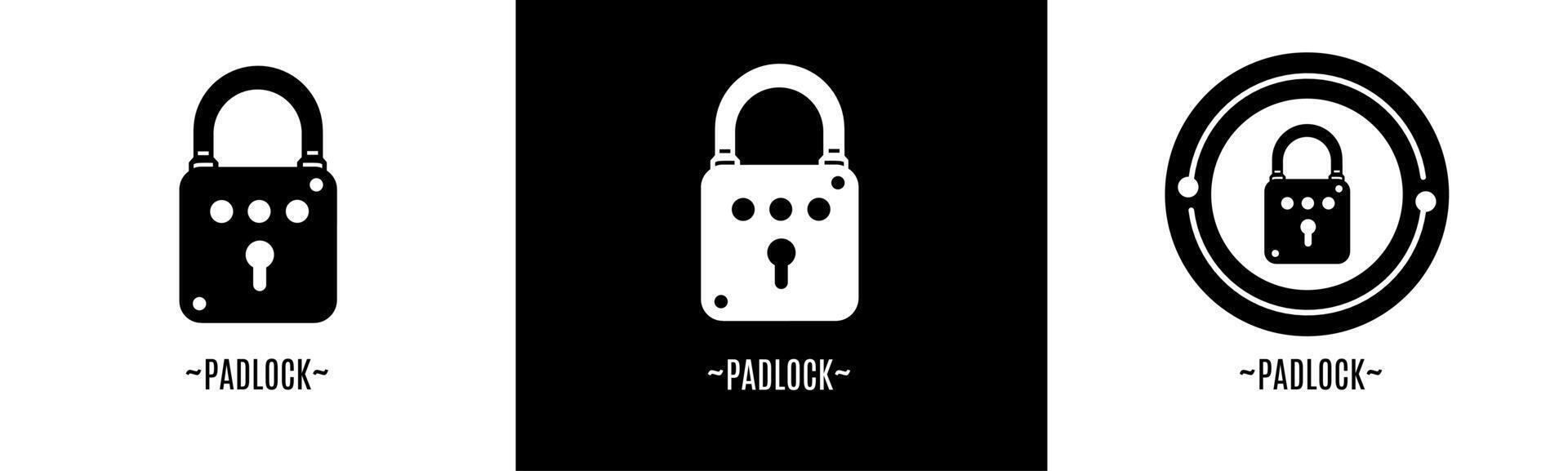 Padlock logo set. Collection of black and white logos. Stock vector. vector