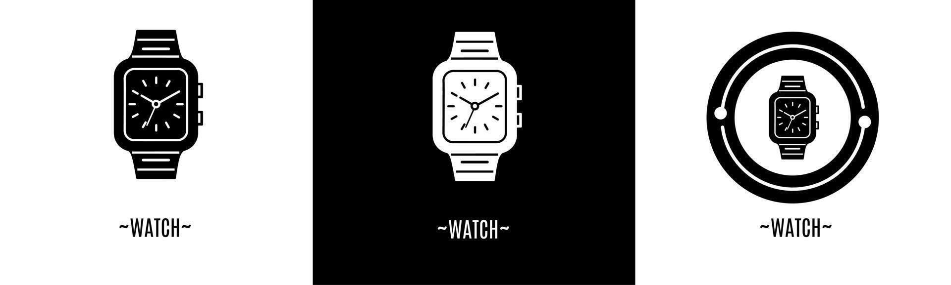 Watch logo set. Collection of black and white logos. Stock vector. vector