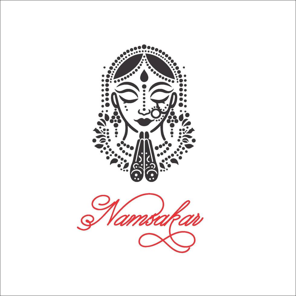 mujeres indias vestidas con ropa tradicional con la mano de namaste, diseño de logotipo de bienvenida vector