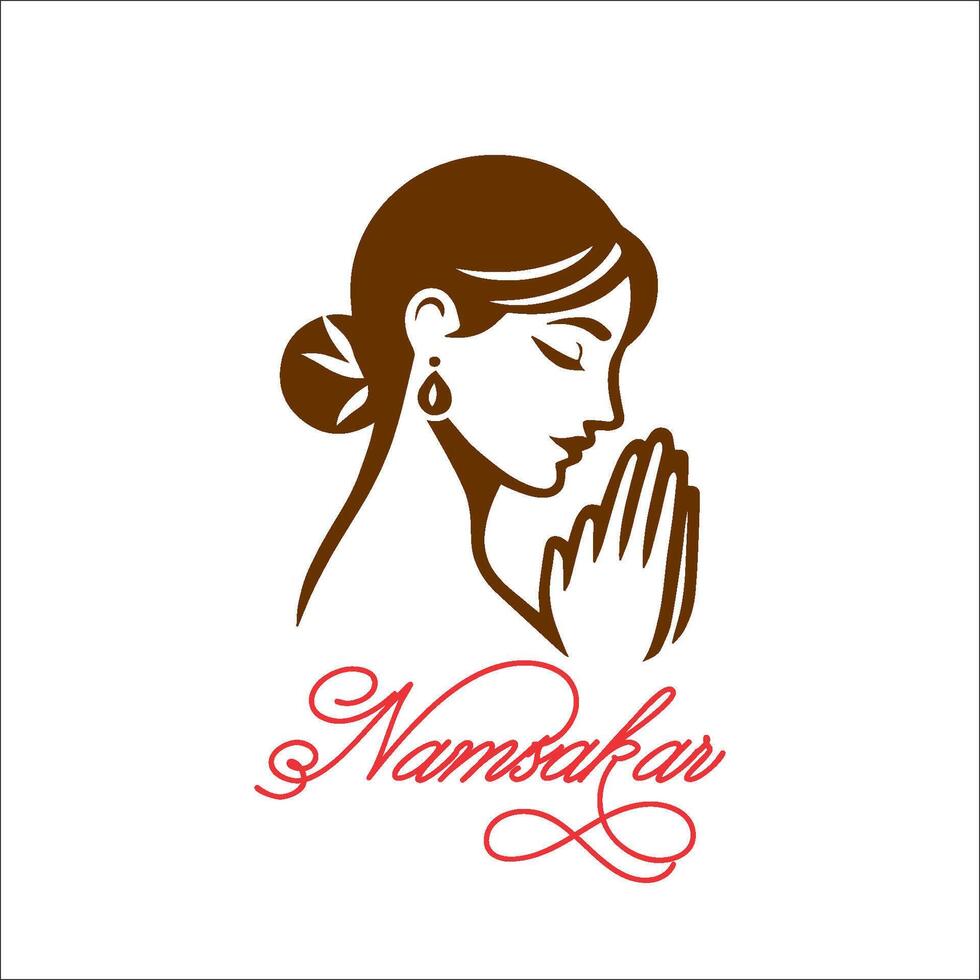 mujeres indias vestidas con ropa tradicional con la mano de namaste, diseño de logotipo de bienvenida vector