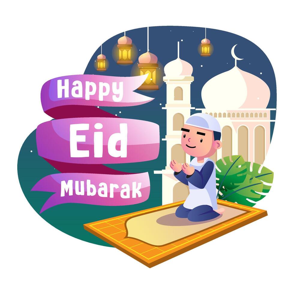 contento eid Mubarak niños ilustración vector