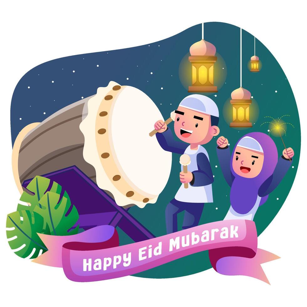 Happy eid mubarak kids illustration vector