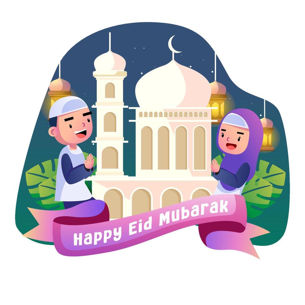 Happy eid mubarak kids illustration vector