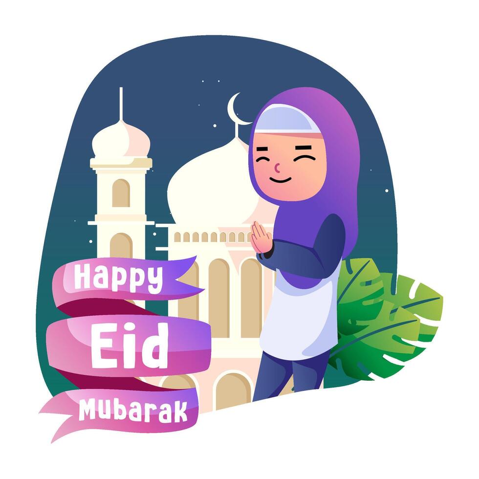 Happy eid mubarak kids illustration vector