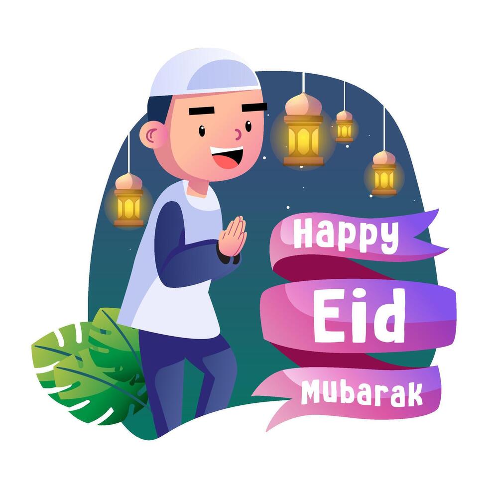 contento eid Mubarak niños ilustración vector