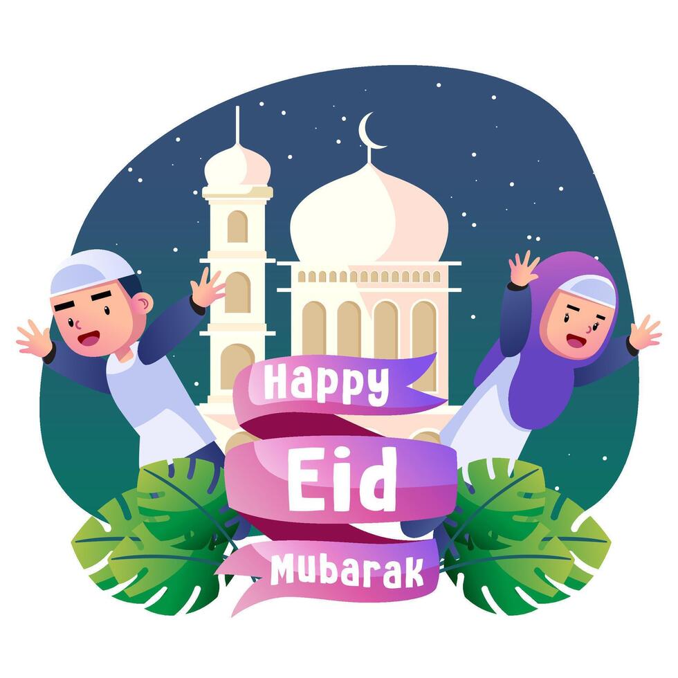 Happy eid mubarak kids illustration vector