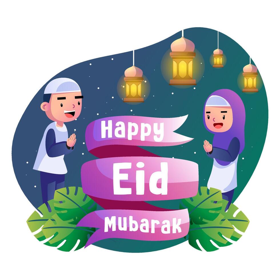 contento eid Mubarak niños ilustración vector