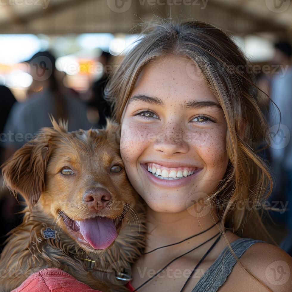 ai generado evento para mascota adopción, familias encuentro su próximo mullido compañeros, alegría y pancartas abundar. foto