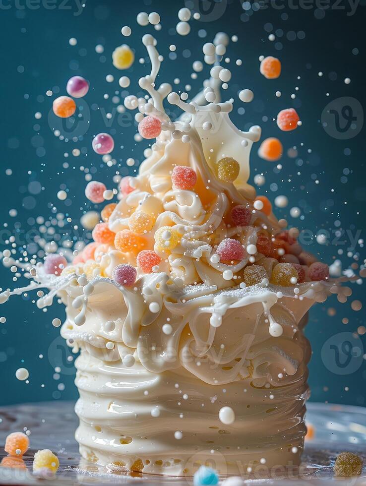 AI generated Popping Surprise, Cake with Exploding Candy Inside, April Fool's Day Treat photo