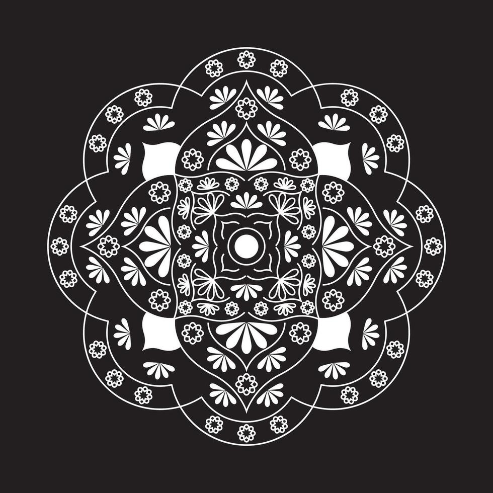 mandala vector design with white color on black background. vector illustration