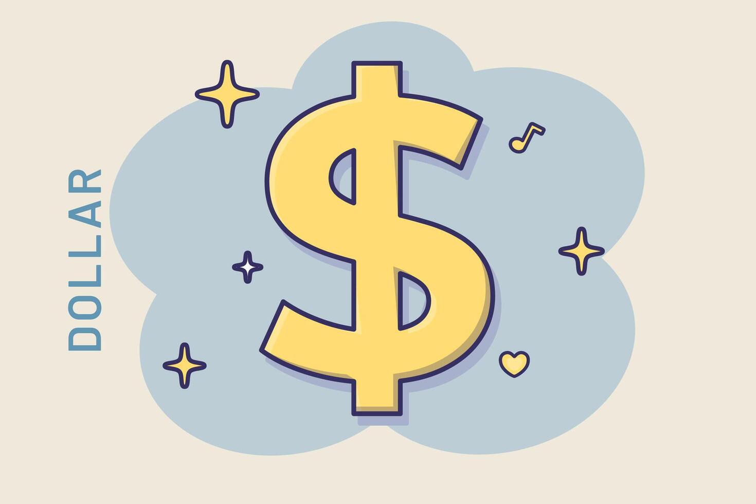 dibujos animados dólar dinero icono cómic estilo invertir banco vector