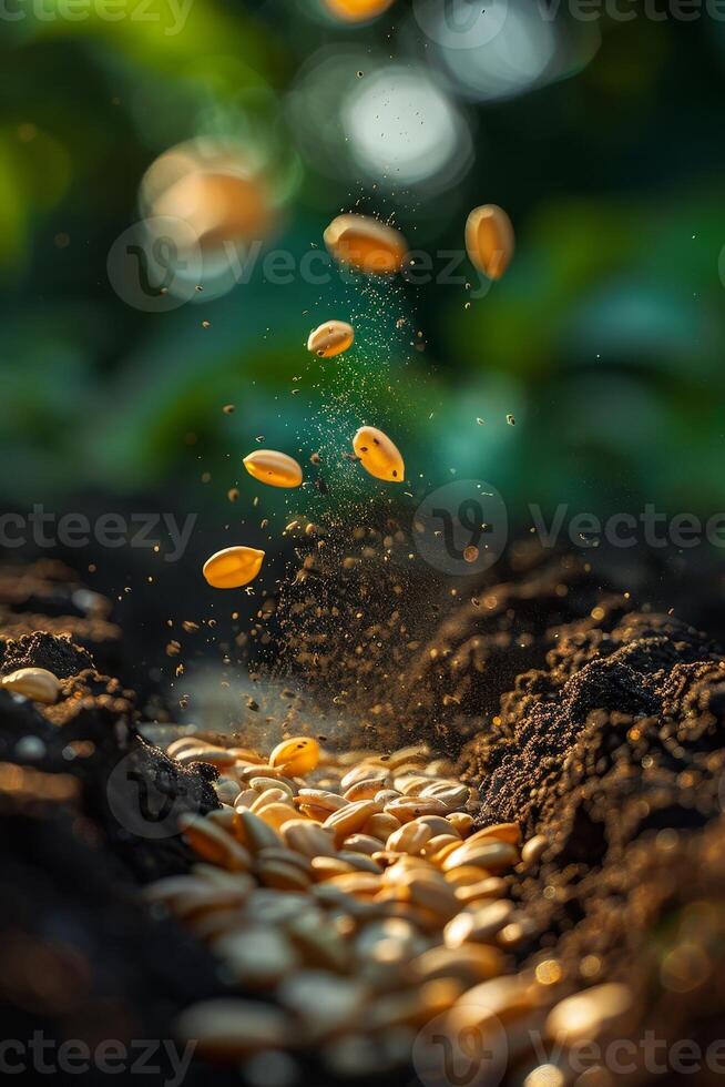 Seeds Sown in Soil, Hinting at Growth under Warm Sun photo
