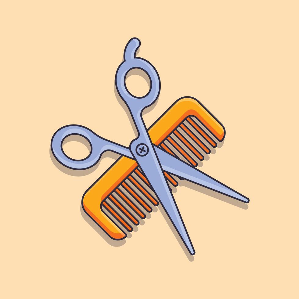 Scissors and comb cartoon vector illustration