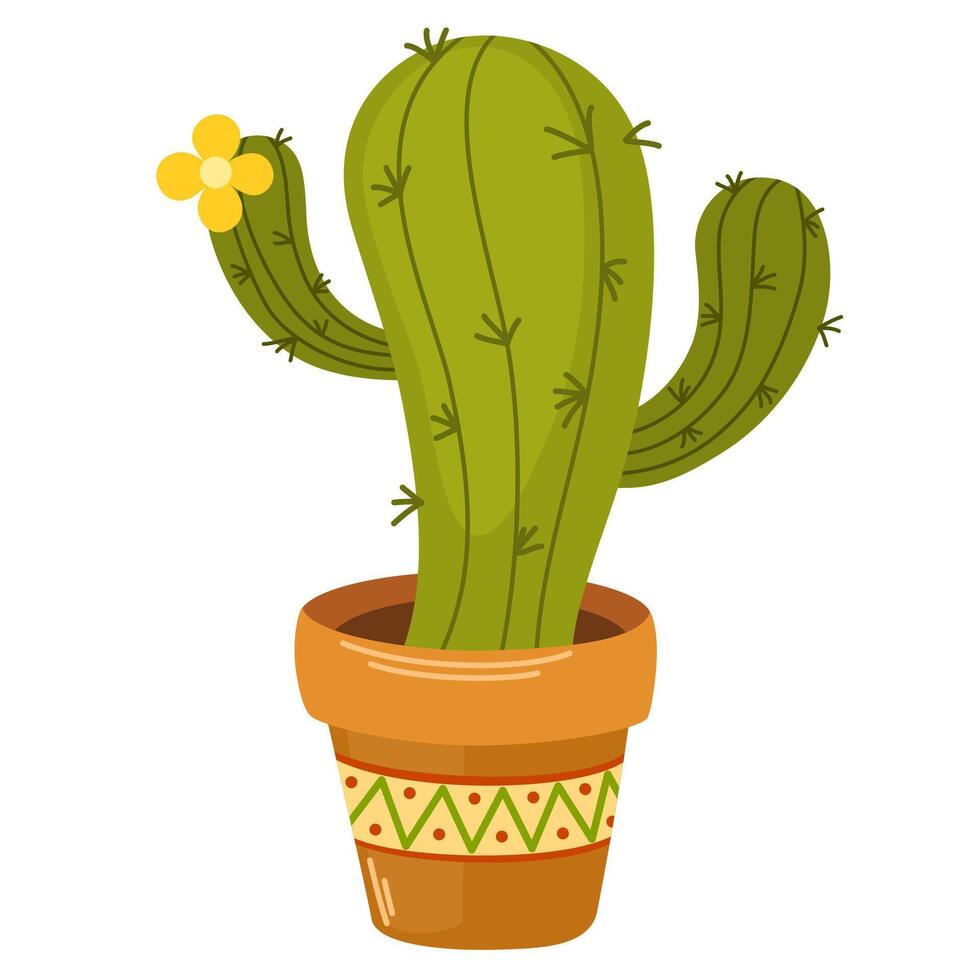 Cactus in a pot. Object for Cinco de Mayo parade, Mexican fiesta. Vector hand drawn illustration.