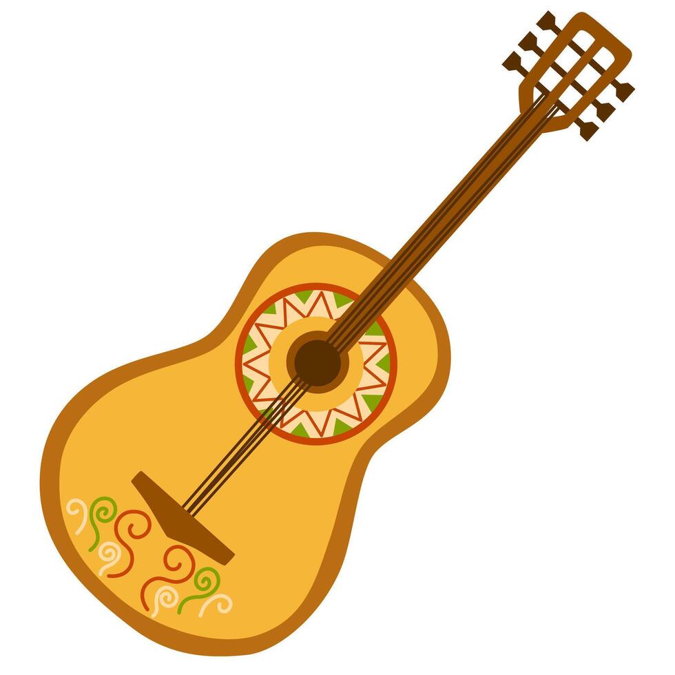 Guitar. Musical instrument. Object for Cinco de Mayo parade, Mexican fiesta. Vector hand drawn illustration.